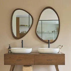 Berah Getah Miroir organique en mindi massif finition noyer 60x90 cm