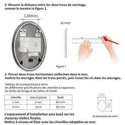 Saniland Miroir ovale LED 50x70 cm lumière dimmable 2700 6000 K, zone anti-buée et minuterie 60 min