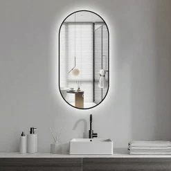 Saniland Miroir rectangle arrondi 50x100 cm lumière d'ambiance LED 2700 à 6000 K anti-buée cadre aluminium noir