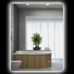 kleankin Miroir rectangulaire mural LED salle de bain - 70x50cm - 3 couleurs luminosité réglable tactile système antibuée blanc transparent
