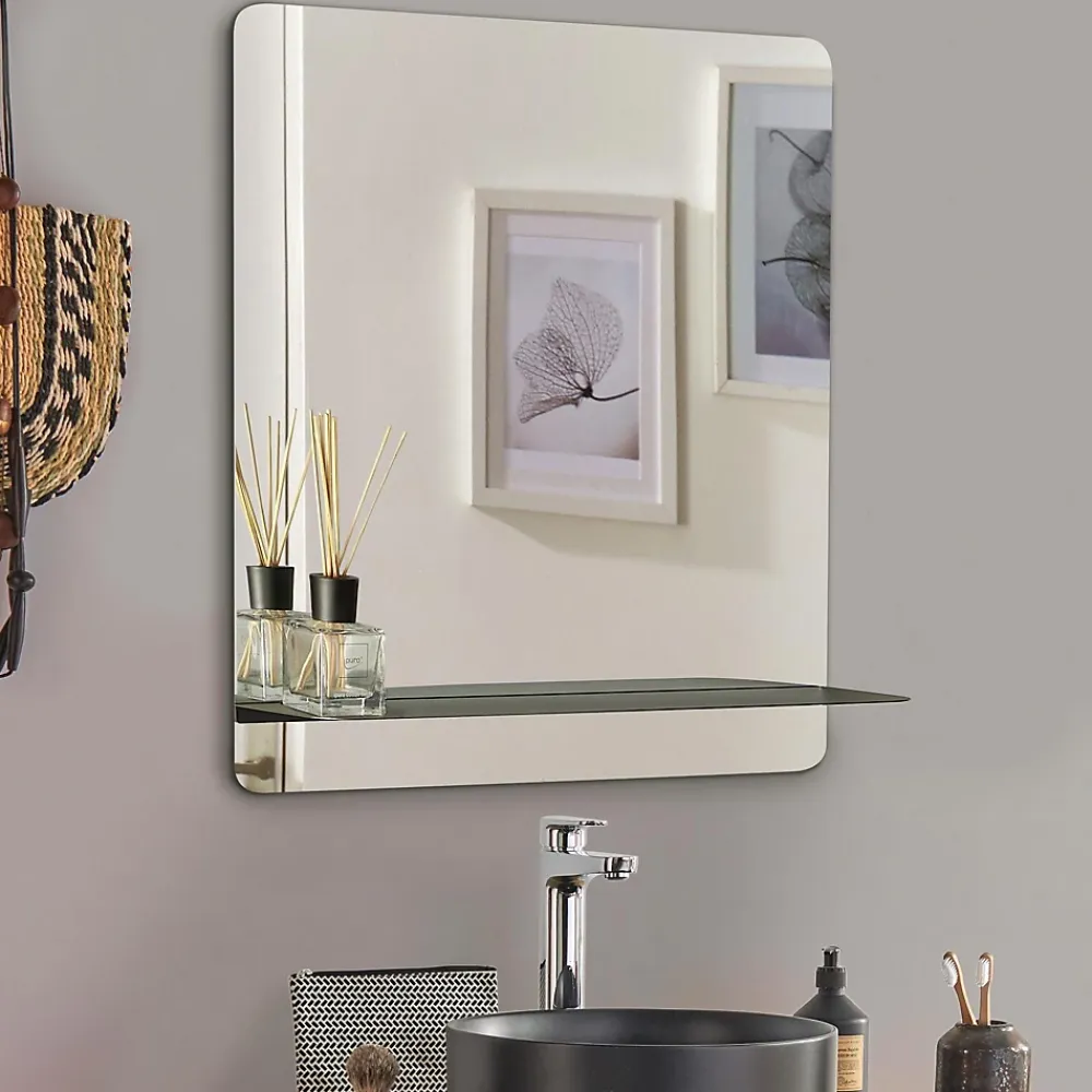 Miroir Simple|Mob-In Miroir rectangulaire SORRENTO avec tablette en métal