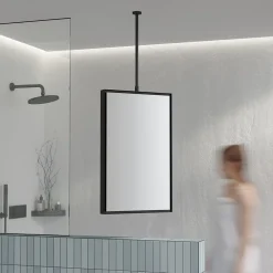 Miroir Simple|Bernstein Miroir rectangulaire suspendu cadre aluminium noir, rotation 360, réglable en hauteur, pour salle de bain - 50x80cm - 2145