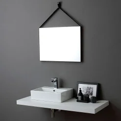 Kiamami Valentina Miroir Rectangulaire 70X50 Cm Avec Cadre En Cuir Noir Design Moderne