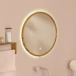 Miroir Simple|5Five Miroir rond à led 57cm Bambou -