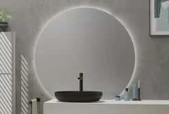 Bernstein Miroir rond éclairage LED capteur tactile anti-buée pour salle de bain, cadre aluminium et verre 4mm - BOVA 2.0 - 120cm