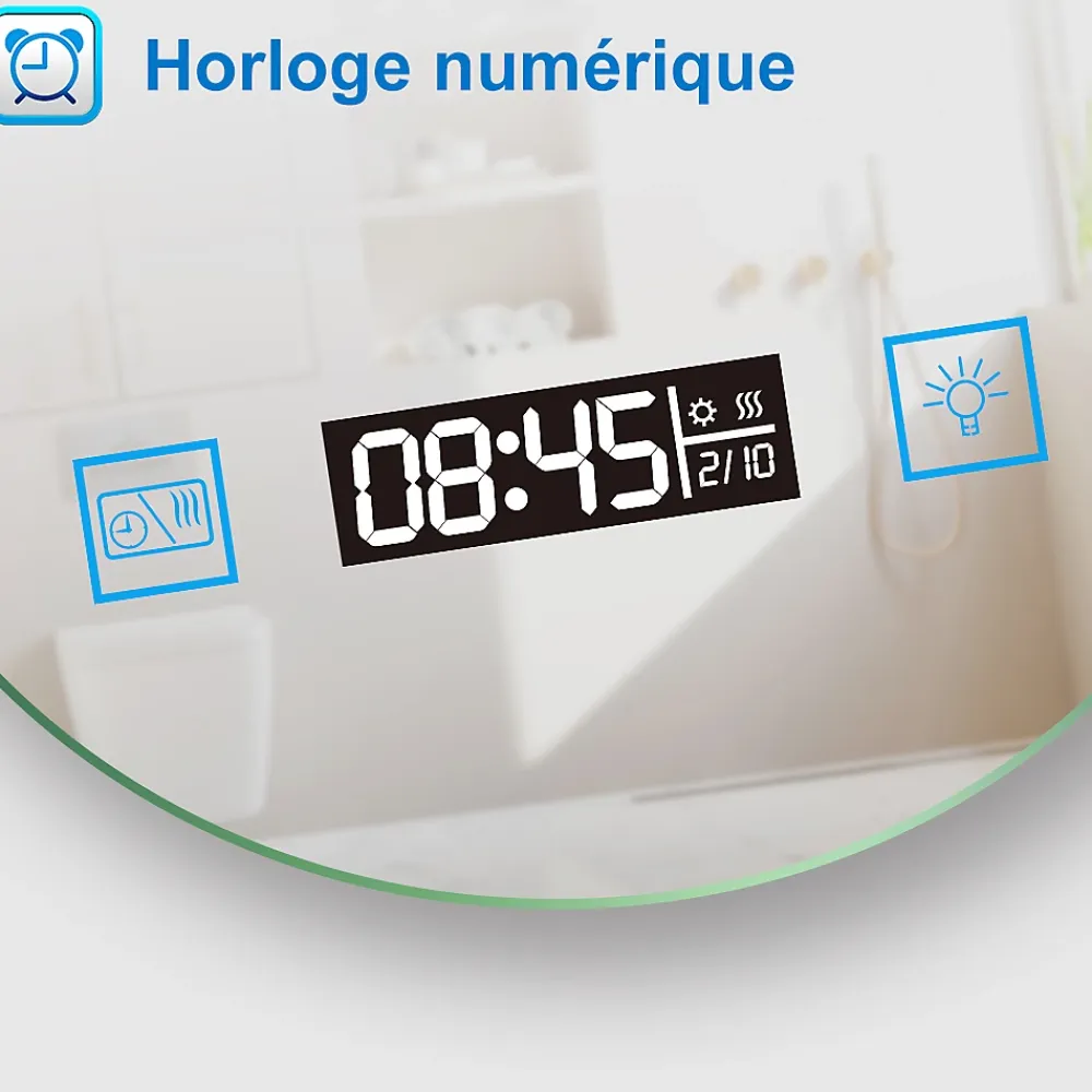 Miroir Lumineux|AICA Sanitaire Miroir rond de salle de bain 60cm LED tricolore horloge + loupe + anti-buée + mémoire,