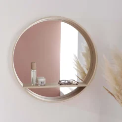 Miroir Simple|Mob-In Miroir rond en chêne avec étagère 60 cm OBLO