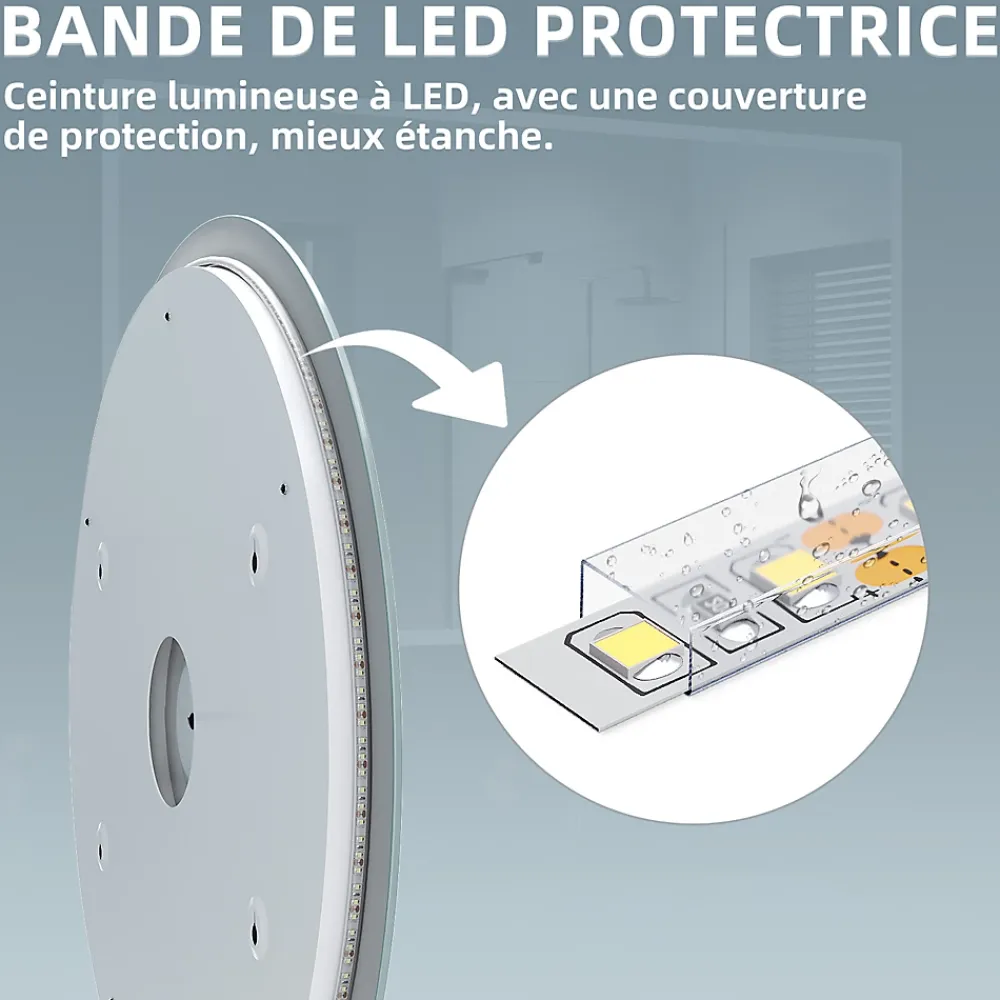 Miroir Lumineux|Sirhona Miroir Rond Lumineux Salle de Bain LED Eclairage Intégré avec Fonction Anti-buée 60cm Mirroir Rond LED Rétro-éclairé