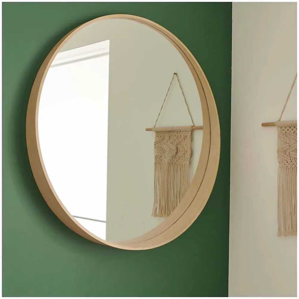 Miroir Simple|Mob-In Miroir rond VALI en chêne naturel, 80 cm