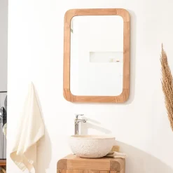 Miroir Simple|Wanda Collection Miroir rétro en teck massif 70 cm x 50cm