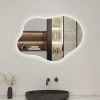 Miroir Lumineux|AICA Sanitaire Miroir salle de bain asymétrique 80 x 55 cm LED Éclairage réglable en 3 couleurs + anti-buée + fonction mémoire