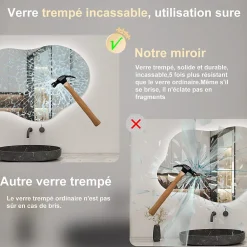 AICA Sanitaire Miroir salle de bain asymétrique 100 x 66 cm LED Éclairage réglable en 3 couleurs + anti-buée + fonction mémoire