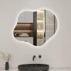 AICA Sanitaire Miroir salle de bain asymétrique 60 x 50 cm LED Éclairage réglable en 3 couleurs + anti-buée + mémoire