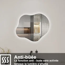 AICA Sanitaire Miroir salle de bain asymétrique 60 x 50 cm LED Éclairage réglable en 3 couleurs + anti-buée + mémoire