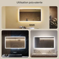 Miroir Lumineux|Artforma Miroir Salle de Bain avec Eclairage 120x70, Miroir LED avec Tactile et Fonction Anti-buée, Systeme Couleur DUAL LED