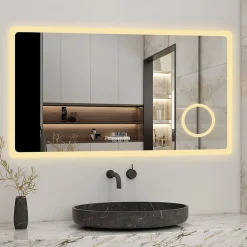 AICA Sanitaire Miroir salle de bain bluetooth + loupe + horloge + tricolore + anti-buée 80x60cm dimmable,mémoire,tactile,led,