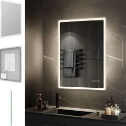 Saniverre Miroir salle de bain BOLEO 80 x 120 cm LED lumineux 2100 lms anti-buée + réglage intensité & couleur -