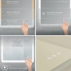 Saniverre Miroir salle de bain BOLEO 80 x 120 cm LED lumineux 2100 lms anti-buée + réglage intensité & couleur -