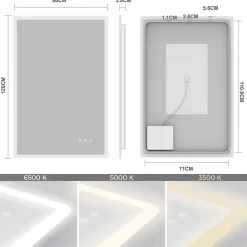 Saniverre Miroir salle de bain BOLEO 80 x 120 cm LED lumineux 2100 lms anti-buée + réglage intensité & couleur -