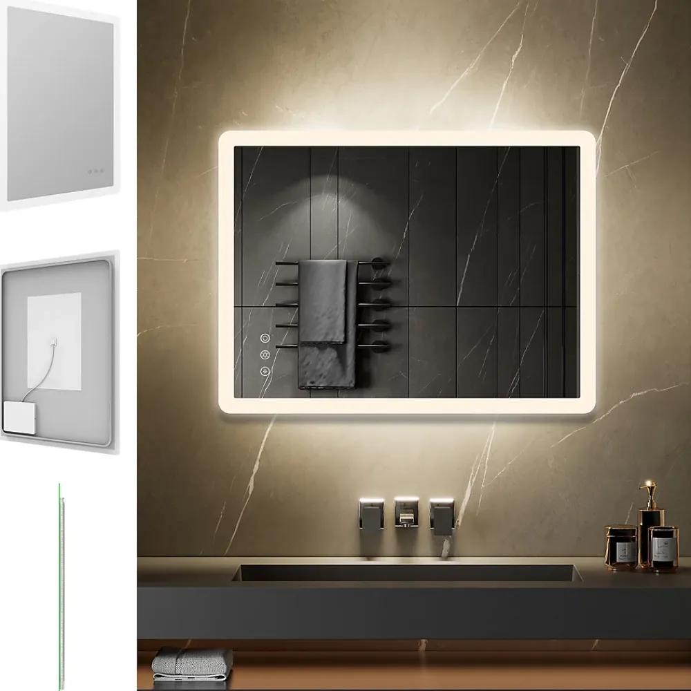 Saniverre Miroir salle de bain BOLEO 60 x 80 cm LED lumineux 2100 lms anti-buée + réglage intensité & couleur -