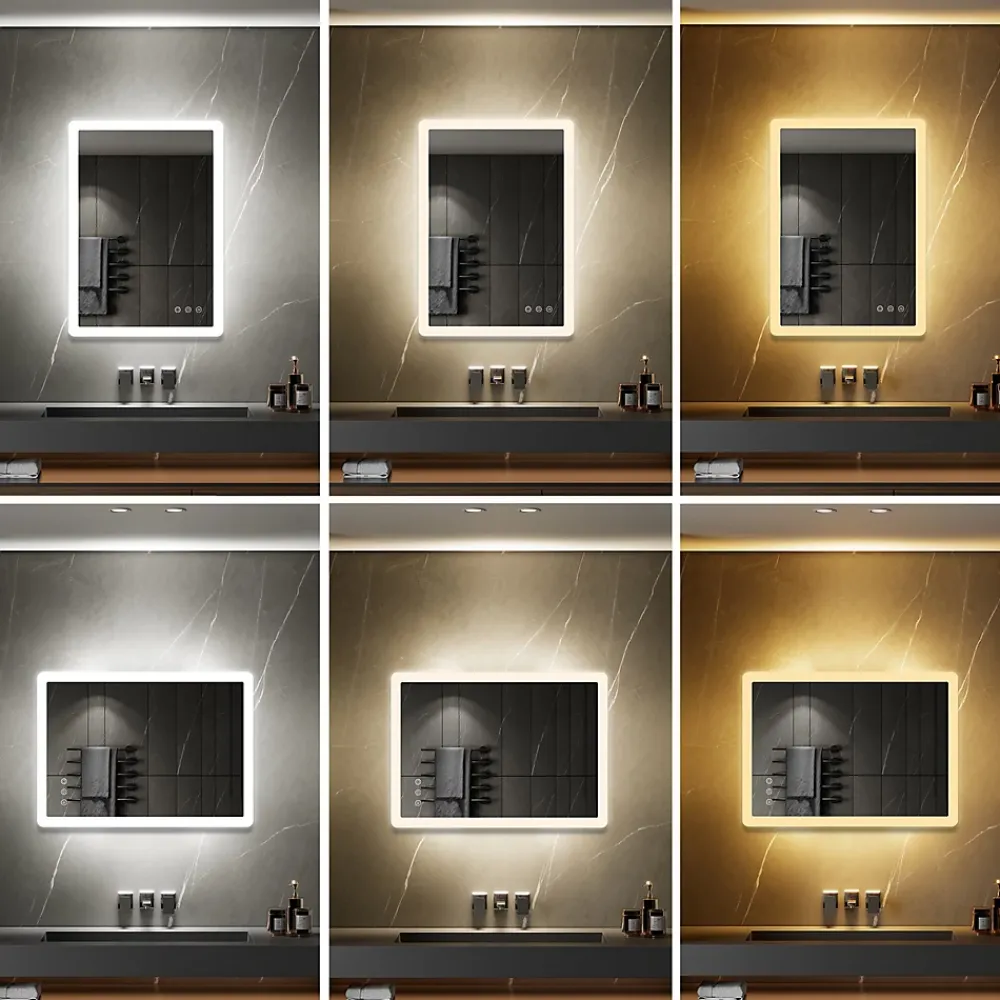 Saniverre Miroir salle de bain BOLEO 60 x 80 cm LED lumineux 2100 lms anti-buée + réglage intensité & couleur -