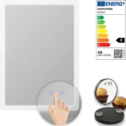 Saniverre Miroir salle de bain BOLEO 60 x 80 cm LED lumineux 2100 lms anti-buée + réglage intensité & couleur -