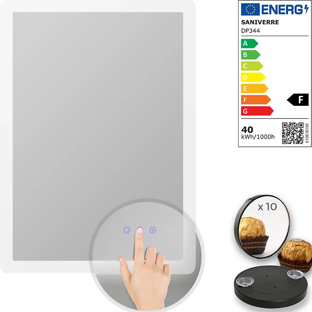 Saniverre Miroir salle de bain BOLEO 60 x 80 cm LED lumineux 2100 lms anti-buée + réglage intensité & couleur -