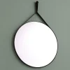 Kiamami Valentina Miroir Salle De Bain Design Avec Cadre En Cuir Noir Diamètre 60 Cm