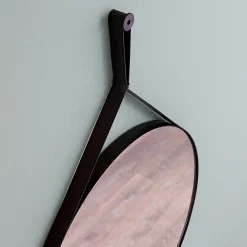Kiamami Valentina Miroir Salle De Bain Design Avec Cadre En Cuir Noir Diamètre 60 Cm