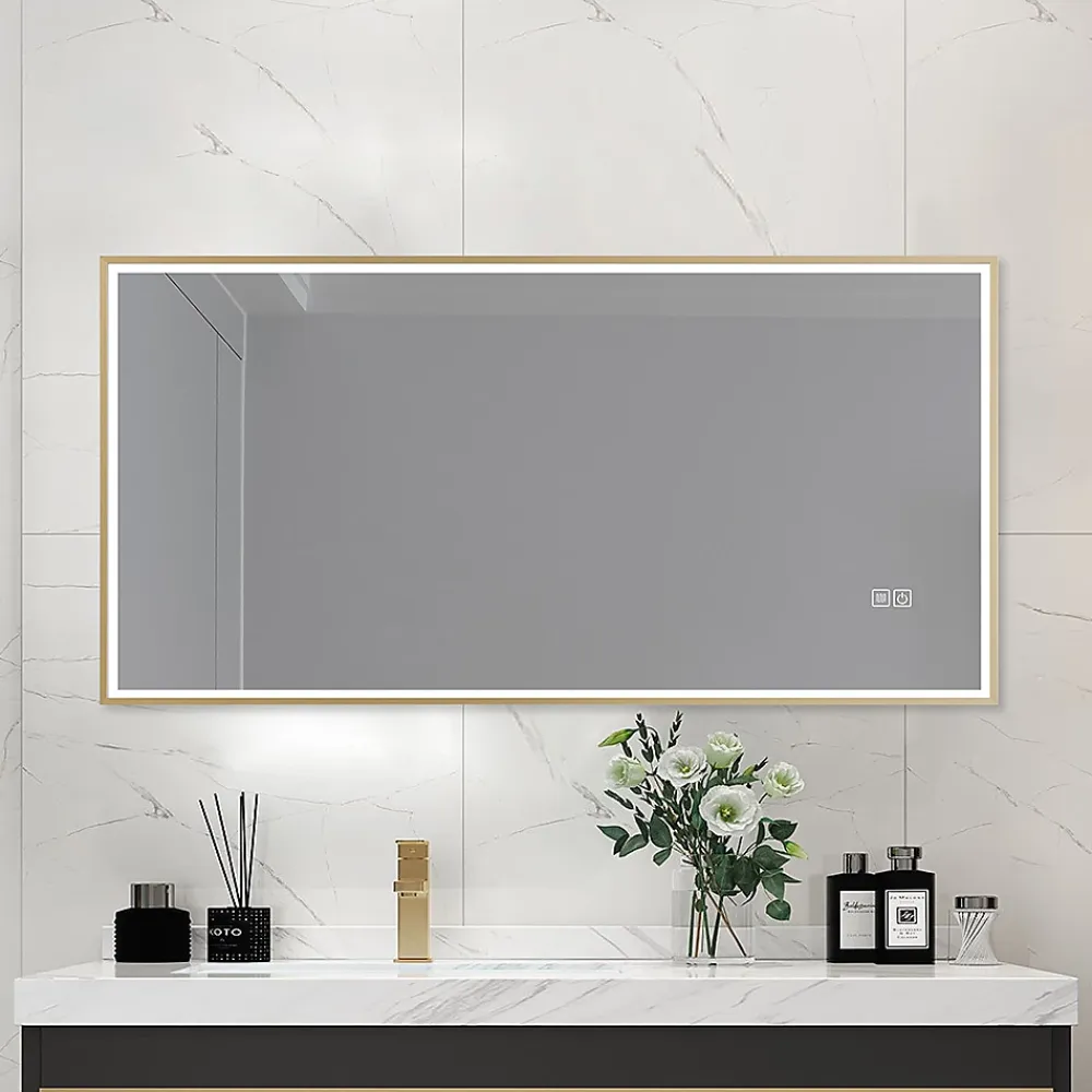 Miroir Lumineux|Luxury Bain Miroir salle de bain LED 110x60cm anti buée avec cadre doré LB-126080G