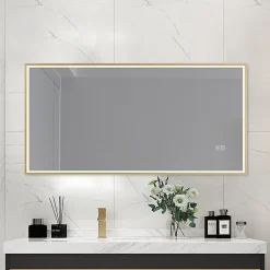 Miroir Lumineux|Luxury Bain Miroir salle de bain LED 110x60cm anti buée avec cadre doré LB-126080G