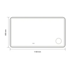 Luxury Bain Miroir salle de bain LED 110x60cm anti buée avec cadre en aluminium noir et loupe x3 LB-4685B
