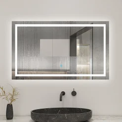 AICA Sanitaire Miroir salle de bain led anti-buée, avec éclairage LED 80 x 60cm réversible, IP44 commande par effleurement,