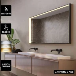 Ledimex Miroir Salle de Bain LED Réglable 80x120cm - Noir Mat - Anti-Buée & Détecteur de Mouvement - ABILITY