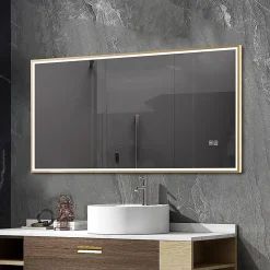 Luxury Bain Miroir salle de bain LED 90x60cm anti buée avec cadre doré LB-126080G