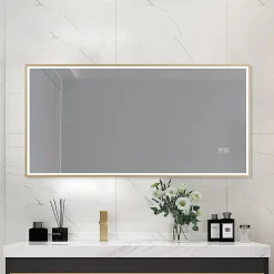 Luxury Bain Miroir salle de bain LED 90x60cm anti buée avec cadre doré LB-126080G