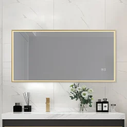 Luxury Bain Miroir salle de bain LED 90x60cm anti buée avec cadre doré LB-126080G