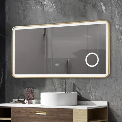 Miroir Lumineux|Luxury Bain Miroir salle de bain LED 120x60cm anti buée avec cadre en aluminium doré et loupe x3 LB-4685G
