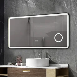 Luxury Bain Miroir salle de bain LED 120x60cm anti buée avec cadre en aluminium noir et loupe x3 LB-4685B