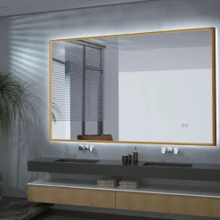 Ledimex Miroir Salle de Bain LED Réglable 120x80cm - Or Brossé - Commandes Tactiles & Anti-Buée - CALIFORNIA