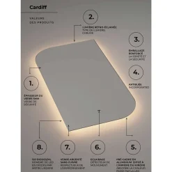 Miroir Lumineux|Ledimex Miroir Salle de Bain LED Rétro-éclairé (3000K) - 60x110cm - Anti-Buée & Détecteur de Mouvement - CARDIF
