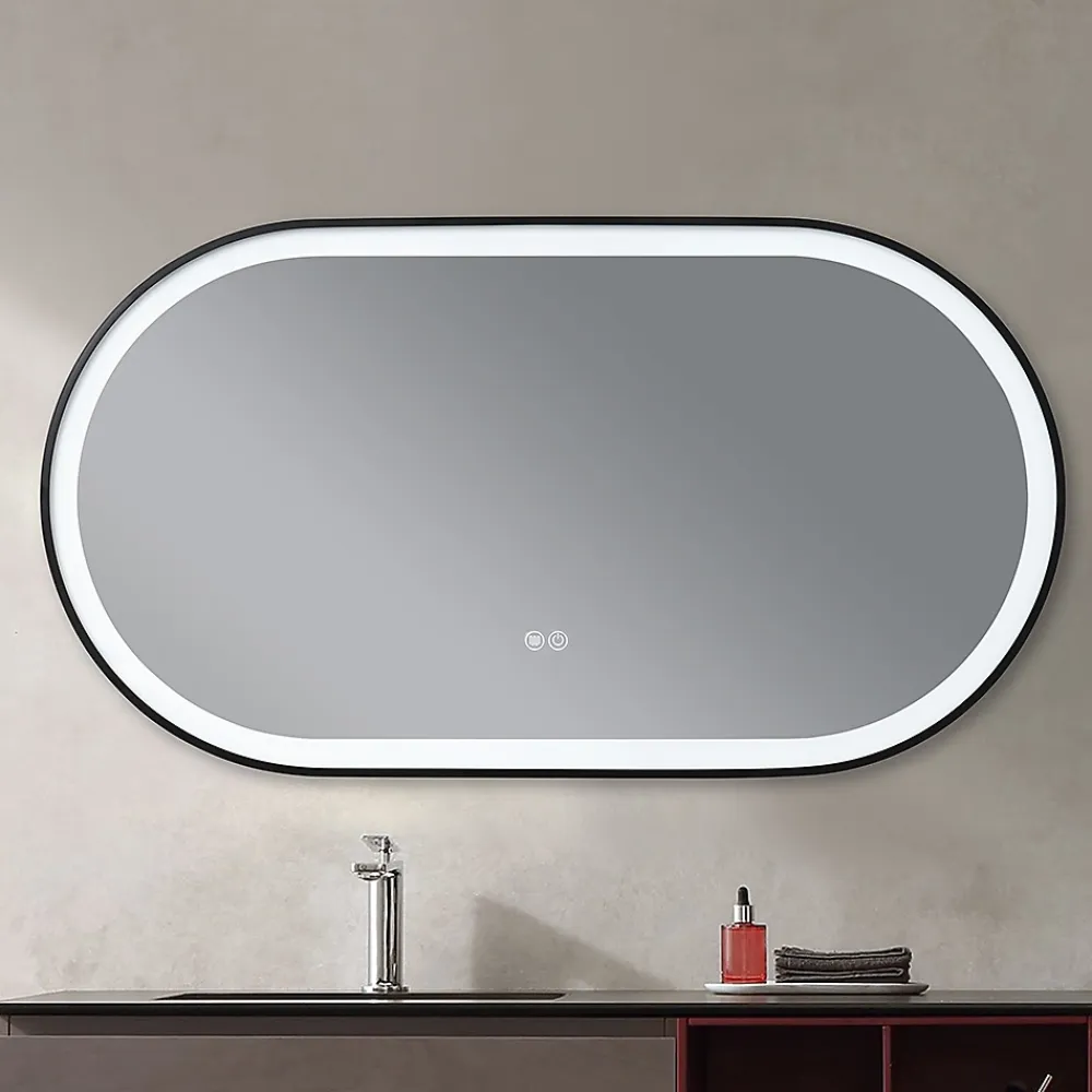 Luxury Bain Miroir salle de bain LED ovale 110x60cm anti buée avec cadre en aluminium noir- LuxuryBain