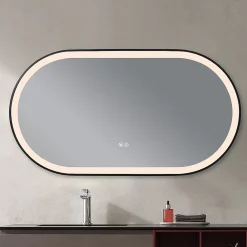 Luxury Bain Miroir salle de bain LED ovale 110x60cm anti buée avec cadre en aluminium noir- LuxuryBain