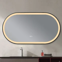 Luxury Bain Miroir salle de bain LED ovale 110x60cm anti buée avec cadre en aluminium noir- LuxuryBain