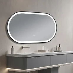 Luxury Bain Miroir salle de bain LED ovale 110x60cm anti buée avec cadre en aluminium noir- LuxuryBain