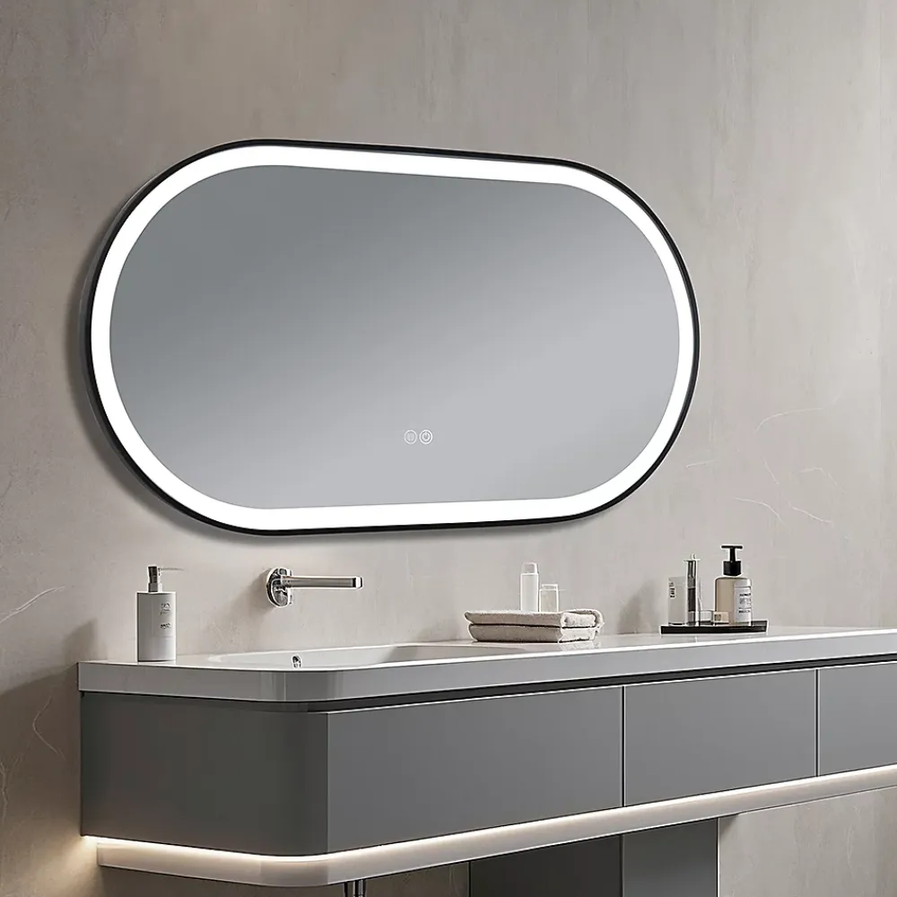 Luxury Bain Miroir salle de bain LED ovale 110x60cm anti buée avec cadre en aluminium noir- LuxuryBain