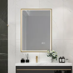 Luxury Bain Miroir salle de bain LED 60x80cm anti buée avec cadre doré LB-126080G
