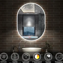 Miroir Lumineux|AICA Sanitaire Miroir salle de bain LED 60x80cm tricolore + anti-buée + dimmable + mémoire,