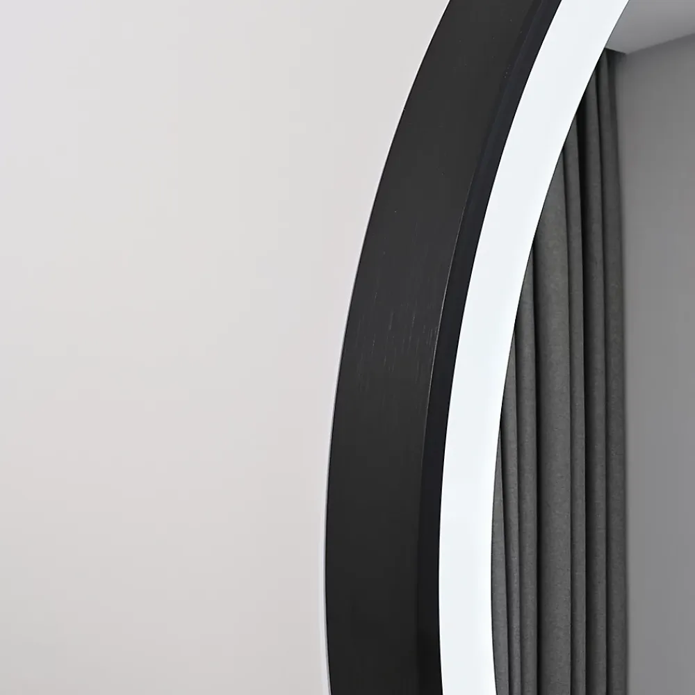 Miroir Lumineux|Luxury Bain Miroir salle de bain LED ovale 50x80cm anti buée avec cadre en aluminium noir- LuxuryBain