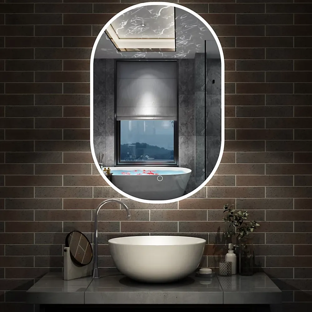 AICA Sanitaire Miroir salle de bain LED 45x90cm tricolore + anti-buée + dimmable + mémoire,